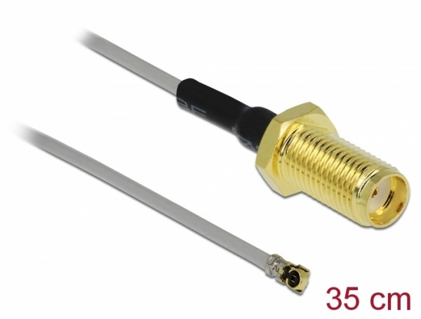 Antennenkabel SMA Buchse zum Einbau zu MHF® 4 Stecker 0.81, Gewindelänge 10 mm, grau, 0,35 m, Delock® [90398]
