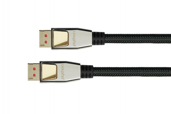 Anschlusskabel DisplayPort 1.4, 8K / UHD-2 @60Hz, Vollmetallstecker, vergoldete Kontakte, OFC, Nylongeflecht schwarz, 2m, PYTHON® Series