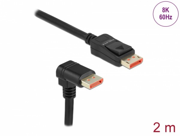 DisplayPort Kabel Stecker gerade zu Stecker 90° unten gewinkelt 8K 60 Hz, schwarz, 2 m, Delock® [87051]