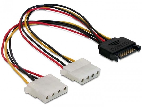 Kabel Power SATA 15pin > 2x 4pin Molex Buchse 20cm, Delock® [65159]