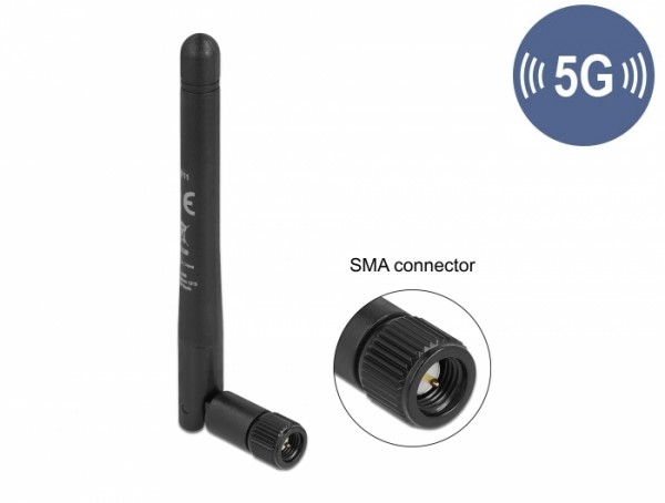 5G 3,3 - 5,0 GHz Antenne SMA Stecker -1,0 - 4,5 dBi 10,9 cm omnidirektional mit Kippgelenk und flexiblem Material schwarz, Delock® [12711]