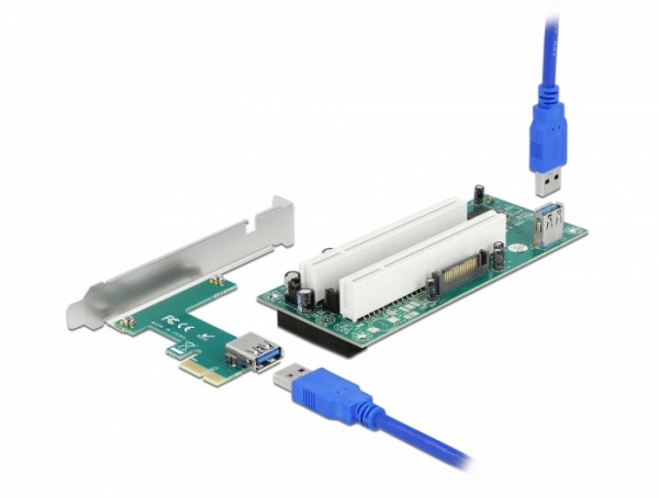 Riser Karte PCI Express x1 zu 2 x PCI 32 Bit Slot mit 60 cm Kabel, Delock® [90066]