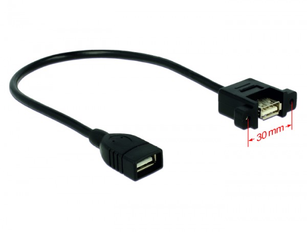 Kabel USB 2.0 Typ-A Buchse an USB 2.0 Typ-A Buchse zum Einbau 25 cm, Delock® [85105]