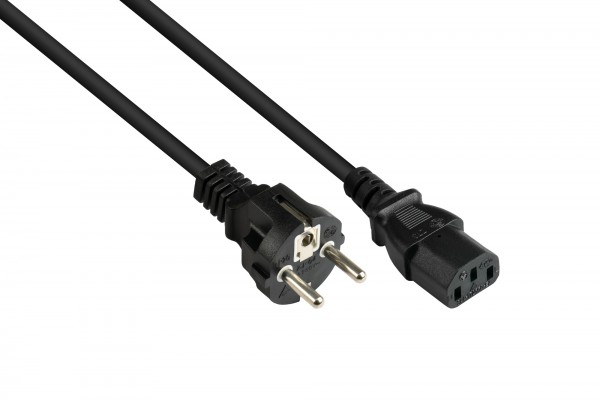 Netzkabel Schutzkontakt-Stecker Typ E+F (CEE 7/7, gerade) an C13 (gerade), schwarz, 1,00 mm², 3 m, Good Connections®
