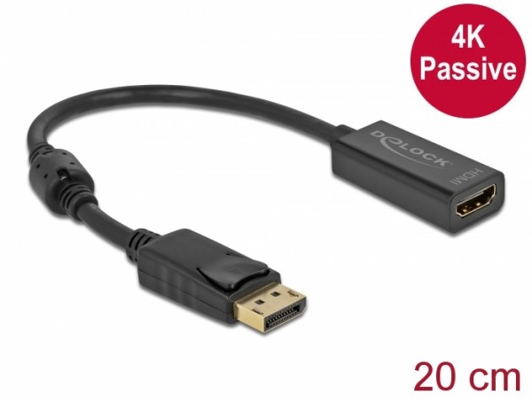 Adapter DisplayPort 1.2 Stecker zu HDMI Buchse 4K Passiv schwarz, Delock® [63559]