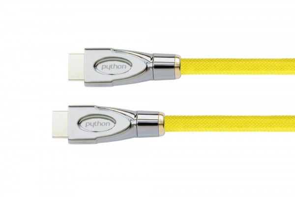 Anschlusskabel HDMI® 2.0 Kabel 4K2K / UHD 60Hz, 24K vergoldete Kontakte, OFC, Nylongeflecht gelb, 2m, PYTHON® Series