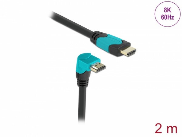 High Speed HDMI Kabel Stecker gerade zu Stecker 90° unten gewinkelt 48 Gbps 8K 60 Hz 2 m, Delock® [86992]