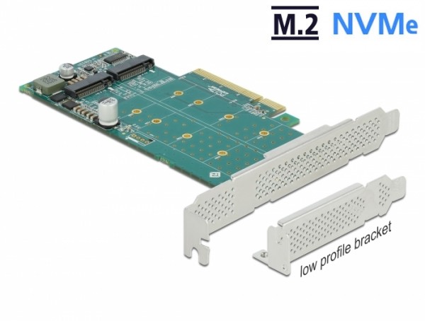 PCI Express x8 Karte zu 2 x intern NVMe M.2 Key M - Bifurcation - Low Profile Formfaktor , Delock® [89045]