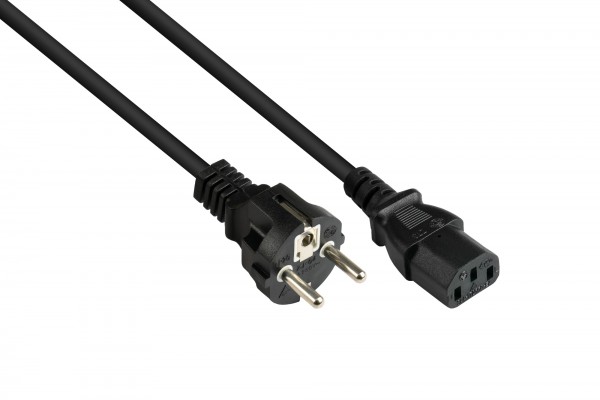 Netzkabel Schutzkontakt-Stecker Typ E+F (CEE 7/7, gerade) an C13 (gerade), schwarz, 1,00 mm², 5 m, Good Connections®