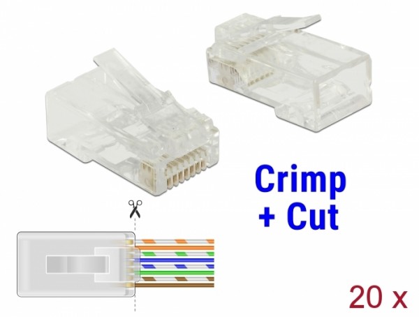 RJ45 Crimp+Cut Stecker Cat.6 UTP 20 Stück, Delock® [86453]