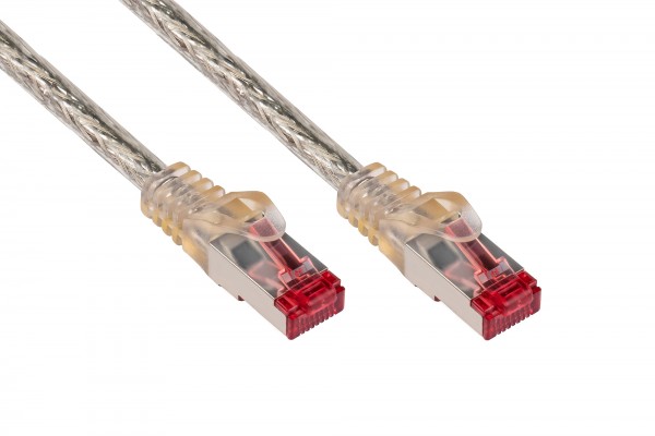 RNS® Patchkabel mit Rastnasenschutz, Cat. 6, S/FTP, PiMF, PVC, 250MHz, transparent, 0,25m, Good Connections®
