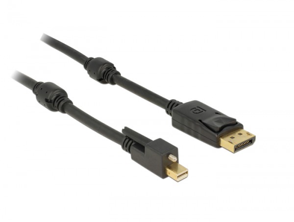 Kabel mini Displayport 1.2 Stecker mit Schraube an Displayport Stecker 4K schwarz 2m, Delock® [83722]