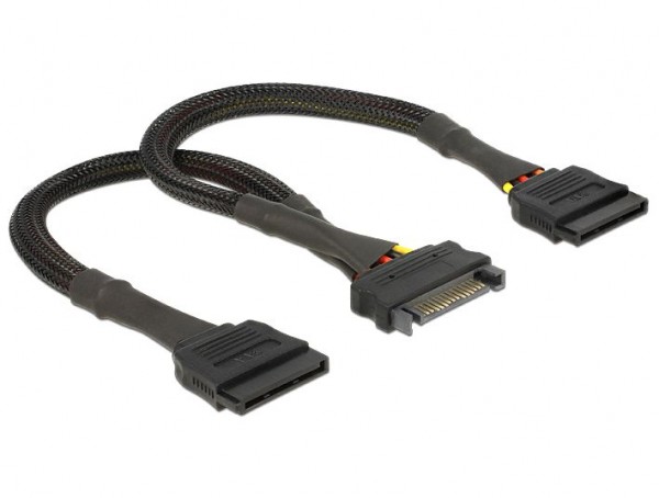 SATA Stromkabel, Power SATA 15 Pin Buchse an 2x SATA 15pin Stecker (Geflecht), HDD, 0,25m, Delock® [60135]