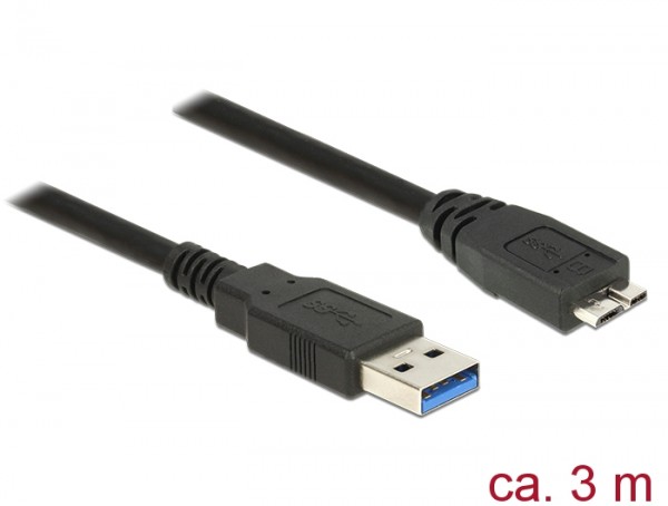 Kabel USB 3.0 Typ-A Stecker an USB 3.0 Typ Micro-B Stecker, schwarz, 3,0m, Delock® [85075]