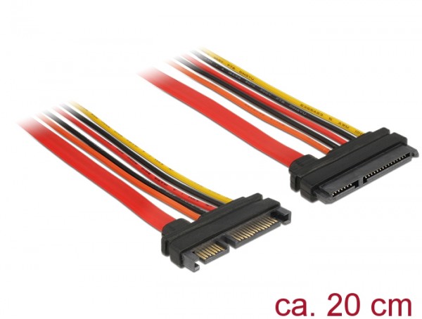 Verlängerungskabel SATA 6Gb/s, 22 Pin Stecker an SATA 22 Pin Buchse (3,3V + 5V + 12V), 0,2m, Delock® [84918]