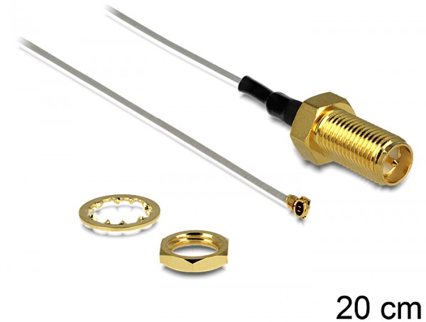 Antennenkabel RP-SMA Buchse zum Einbau an MHF IV /HSC MXHP32 kompatibler Stecker 200 mm 0.81 Gewindelänge 10 mm, Navilock® [88815]