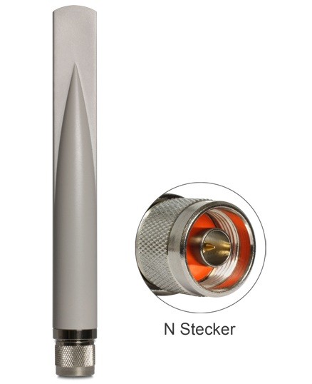 GSM UMTS Antenne N-Stecker 2,5 dBi omnidirektional starr grau outdoor, Delock ® [88453]