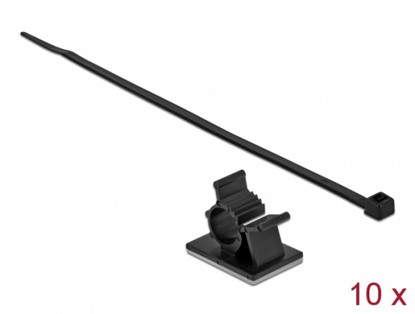 Kabelklemme 37 x 18 mm mit Kabelbinder L 300 x B 4,8 mm schwarz, Delock® [18880]