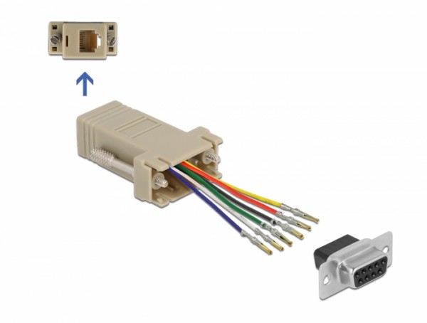 Adapter D-Sub 9 Pin Buchse zu RJ12 6P/6C Buchse Montagesatz, Delock® [66759]