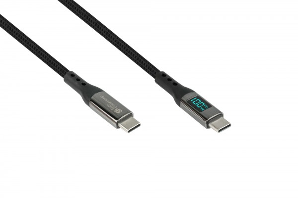 USB 2.0 Lade- und Datenkabel (100W) mit Digitalanzeige, USB-C™ Stecker an USB-C™ Stecker, schwarz, 1m, Good Connections®