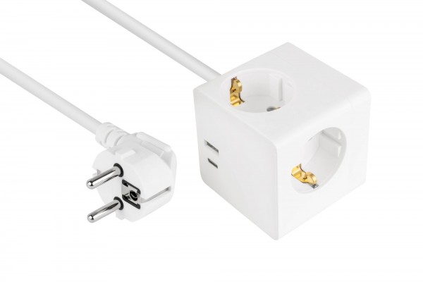 kabelmeister® Steckdosenwürfel mit 3m Zuleitung, 3x Schutzkontakt-Buchse, USB-C™ (20W, PD 3.0) und USB-A Buchse (18W), weiß