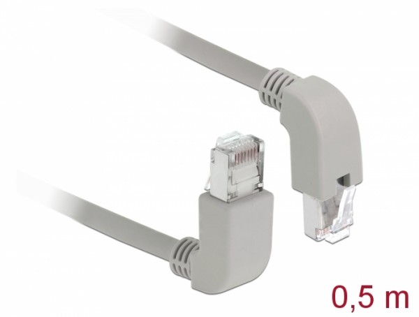 Netzwerkkabel RJ45 Cat.5e SF/UTP oben / unten gewinkelt, grau, 0,5 m, Delock® [85852]