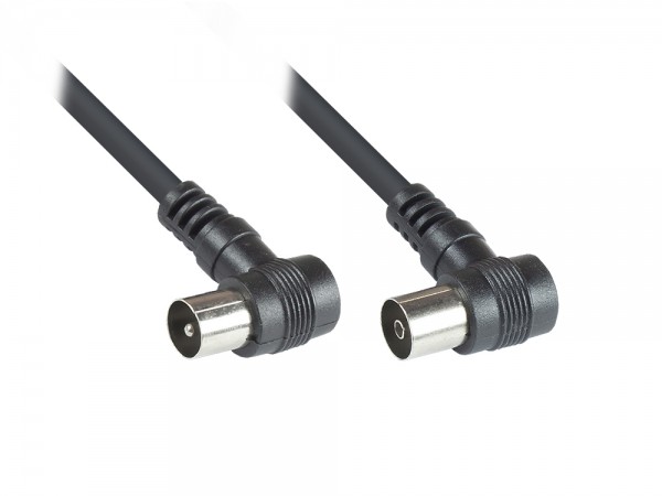 Antennenkabel, Koax/IEC Stecker gewinkelt an Buchse gewinkelt (vernickelt), 2x geschirmt (<70 dB / 75 Ohm), CCS, schwarz, 2,5m, Good Connections®