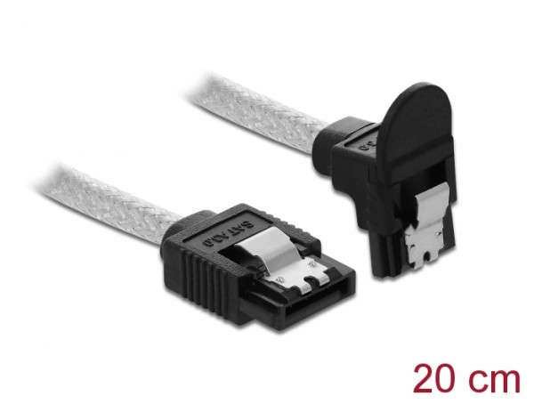 SATA 6 Gb/s Kabel gerade auf unten gewinkelt, transparent, 0,2 m, Delock® [85344]