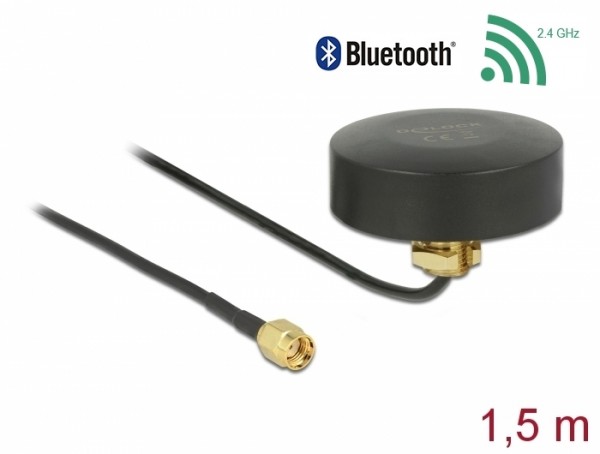 WLAN 802.11 b/g/n Antenne RP-SMA Stecker 2 dBi starr omnidirektional mit Anschlusskabel RG-174 1,5 m outdoor schwarz, Delock® [66285]