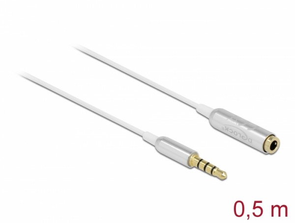 Audio Verlängerungskabel Klinke 3,5 mm 4 Pin Stecker zu Buchse Ultra Slim 0,5 m weiß, Delock® [66072]
