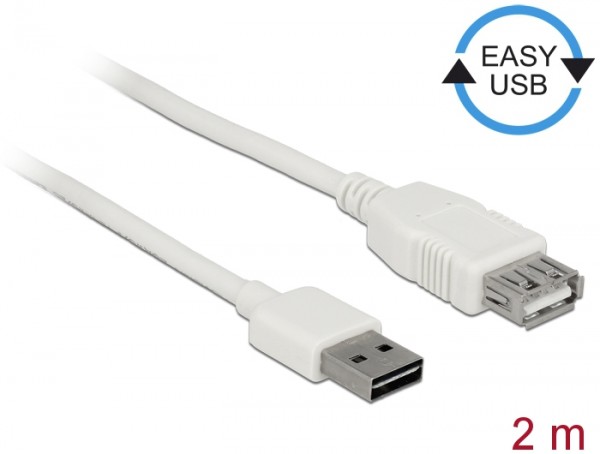 Verlängerungskabel EASY-USB 2.0 Typ-A Stecker an USB 2.0 Typ-A Buchse, weiß, 2 m, Delock® [85200]