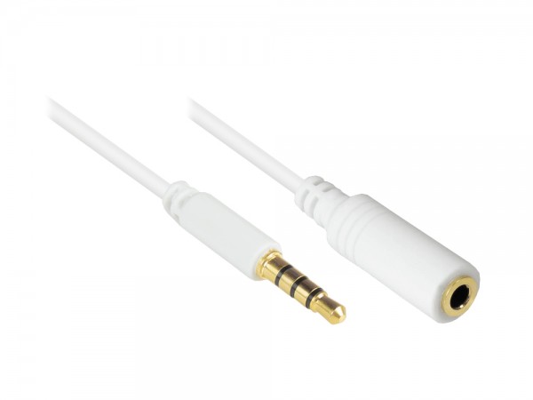 Klinkenverlängerung 3,5mm, Stecker an Buchse (4polig), vergoldete Kontakte, CU, weiß, 1,5m, Good Connections®