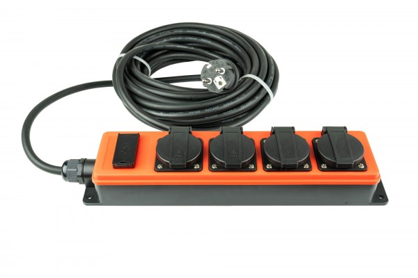 kabelmeister® Steckdosenleiste Outdoor, 4-Schutzkontakt-Buchse (IP54/IP20), 2x USB-A Buchse, orange/schwarz, 10m