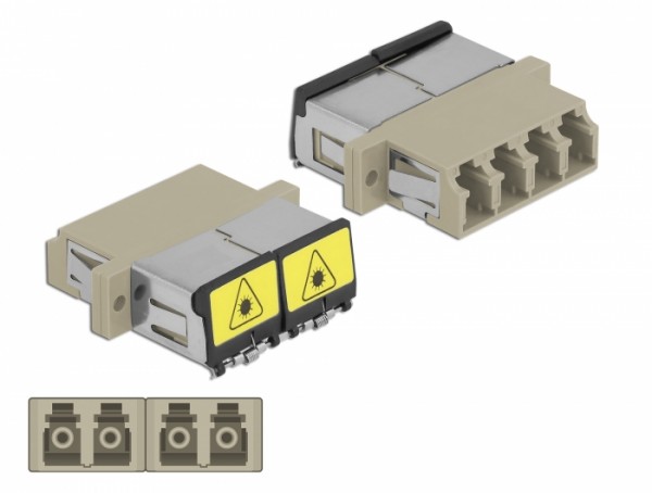 LWL Kupplung mit Laserschutzklappe LC Quad Buchse zu LC Quad Buchse Multimode beige, Delock® [86904]