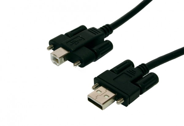 USB 3.0 Anschlusskabel Stecker A an Stecker B, mit Rändelschrauben, schwarz, 2m, Exsys® [EX-K1572V]