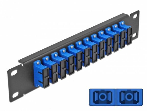 10? LWL Patchpanel 12 Port SC Duplex blau 1 HE schwarz, Delock® [66771]