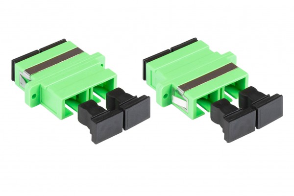 LWL Duplex Kupplung, SC (APC) an SC (APC), OS2, Singlemode, Kunststoffgehäuse mit Flansch, Keramikhülse, grün, Good Connections®