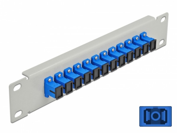 10? LWL Patchpanel 12 Port SC Simplex blau 1 HE grau, Delock® [66781]