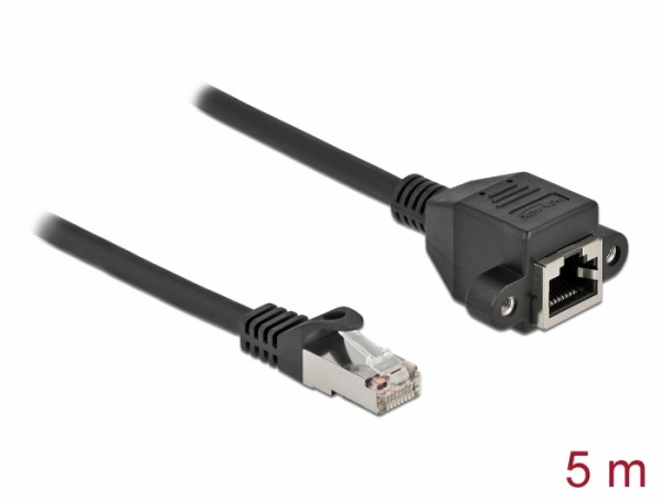 Netzwerk Verlängerungskabel S/FTP RJ45 Stecker zu RJ45 Buchse Cat.6A 5 m schwarz, Delock® [87005]