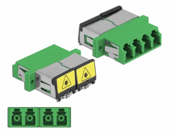 LWL Kupplung mit Laserschutzklappe LC Quad Buchse zu LC Quad Buchse Singlemode grün, Delock® [86902]