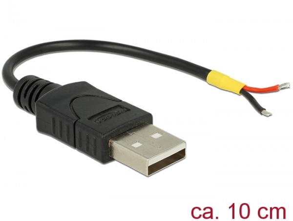 USB 2.0 Kabel Typ-A Stecker an 2x offene Kabelenden Strom, für Raspberry Pi, 0,1m, Delock® [85250]