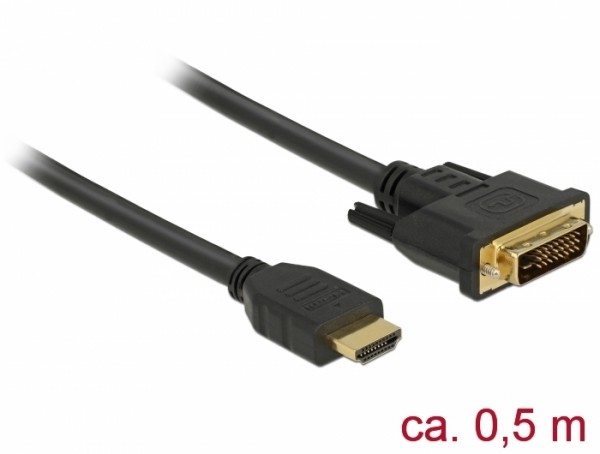 HDMI an DVI 24+1 Kabel, bidirektional, schwarz, 0,5m, Delock® [85651]