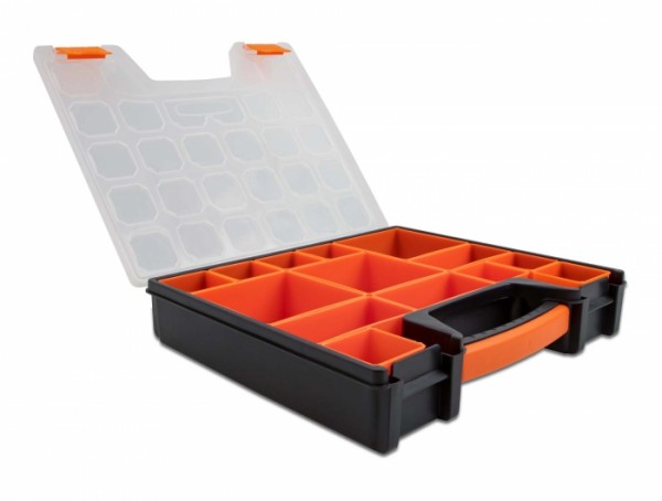 Sortimentsbox mit 14 Fächern 312 x 272 x 60 mm orange / schwarz, Delock® [18420]