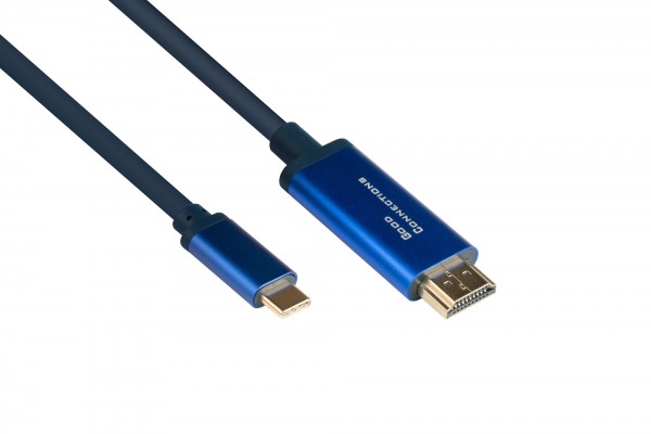 USB-C™ an HDMI 2.0b SmartFLEX Kabel, 4K UHD @60Hz, Aluminiumgehäuse, CU, dunkelblau, 2m, Good Connections®