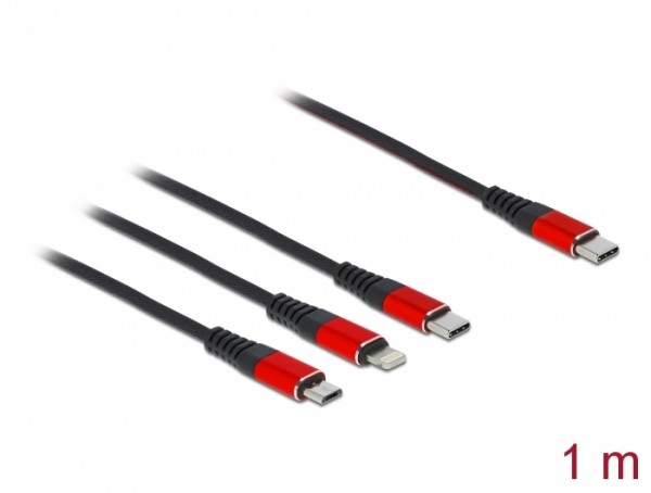 USB Ladekabel 3 in 1 USB Type-C™ zu Lightning™ / Micro USB / USB Type-C™ 1 m, Delock® [86711]