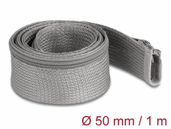 Geflechtschlauch mit Reißverschluss hitzebeständig 1 m x 50 mm grau, Delock® [20826]