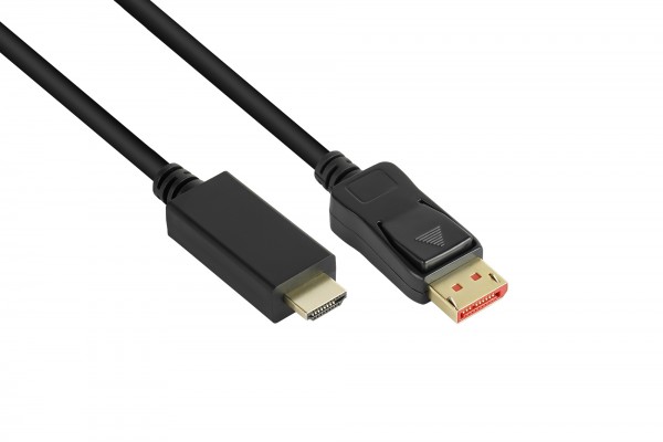 Anschlusskabel DisplayPort 1.4 an HDMI 2.0, 4K @60Hz, vergoldete Kontakte, OFC, schwarz, 2m, Good Connections®