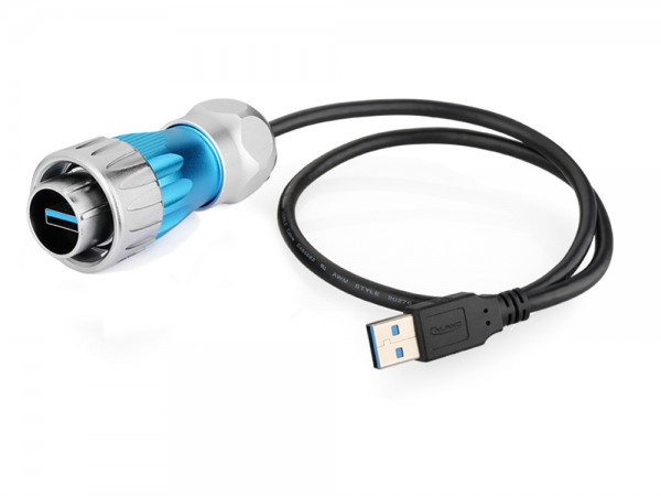 Industrie-Steckverbinder S3 - USB 3.0 Kabel, Stecker A mit Kabelverschraubung an Stecker A, Metall, M24, Bajonett, IP65/67, 0,5m, Good Connections®