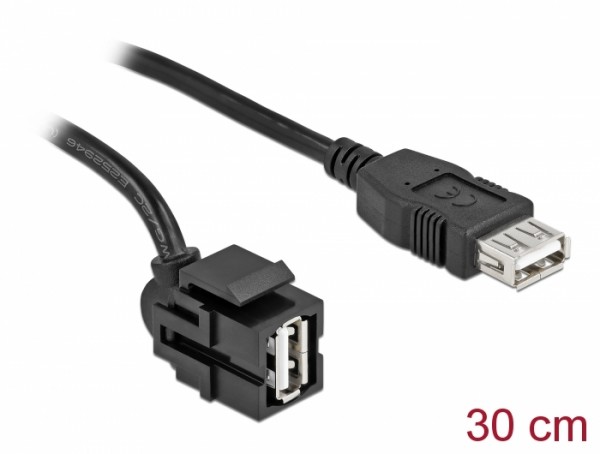 Keystone Modul USB 2.0 A Buchse 250° > USB 2.0 A Buchse mit Kabel schwarz, Delock® [86870]