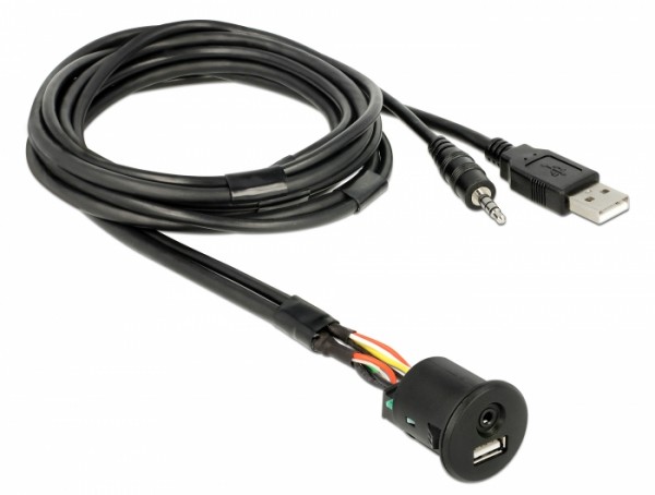 Kabel USB Typ-A St. + 3,5 mm 4 Pin Klinken-St. an Einbaubuchse USB Typ-A Bu. + 3,5 mm 4 Pin Klinken-Bu. (Audio) 1,5 m schwarz, Delock® [85718]